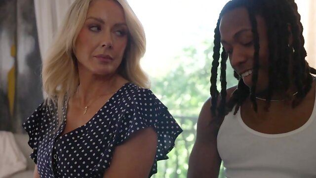 Hot milf fucks her sons big black bully to save him