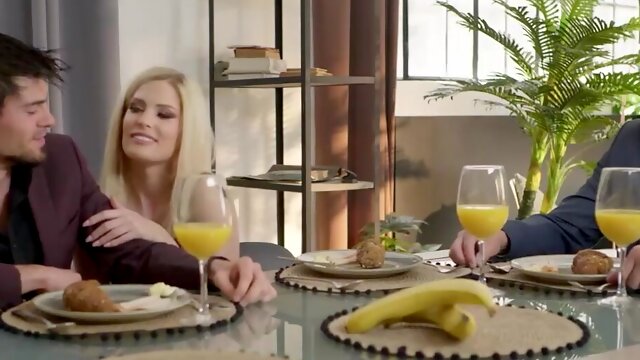Hungry Candee Devours Two Hard Dicks During Breakfast