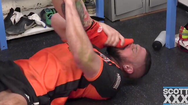Muscle boys socks feet licking