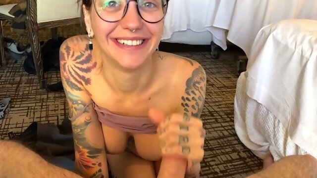 Tattooed exes reunite for a risky hotel hookup in Vegas with femdom twist