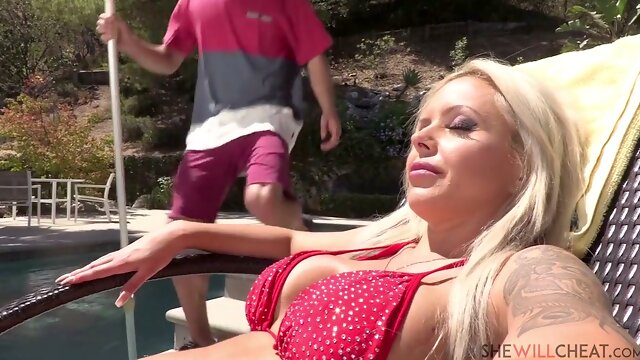 Nina Elle the tattooed blonde takes every inch deep in her throat and returns hot oral