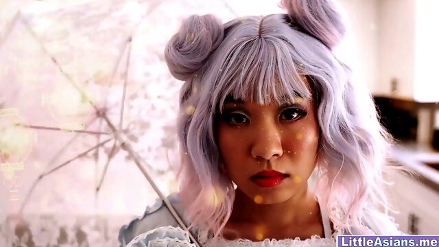 Petite Asian cosplay girl gets eaten out and fucked by David Lee in a pristine kitchen