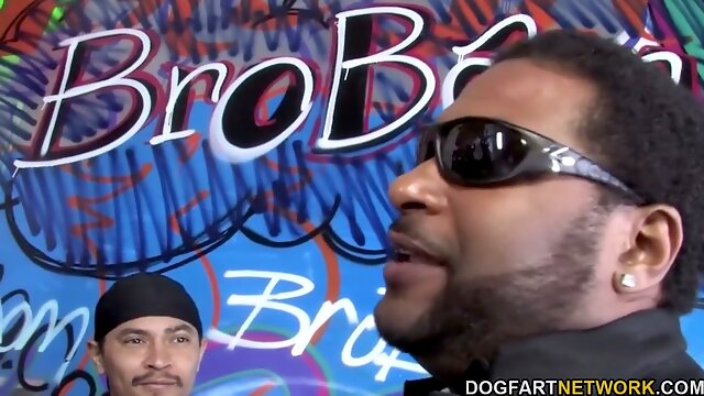 Blonde Jordan Blue gets gangbanged by black studs in urban setting