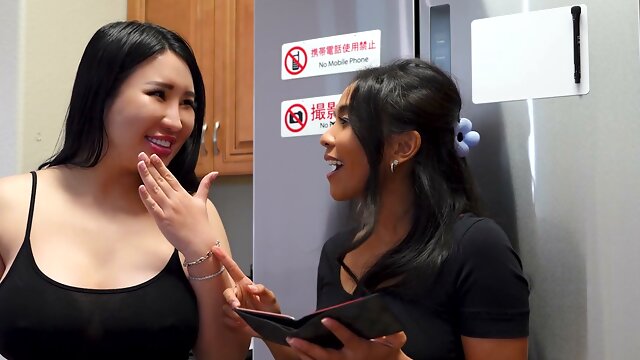 Chinese stunner Suki Sin and bombshell Jada Kai share a thick cock in a wild threesome