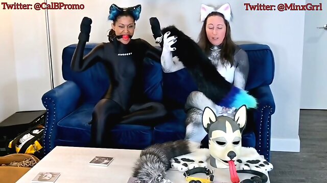 Brunette lesbians choke on pussy during a filthy casting interview with petplay vibes