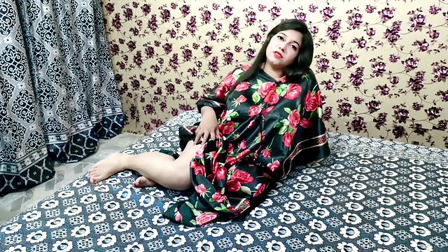 South Asian woman with natural tits films herself fingering her pussy