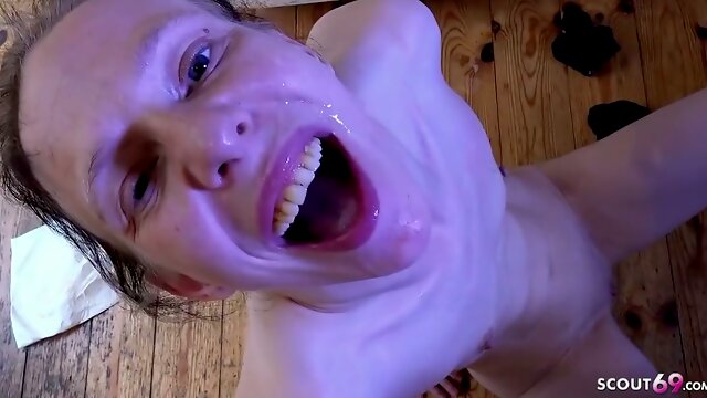 Tattooed girl brings two guys back to her place and gets double-penetrated on camera while taking turns rimming her ass before filling her mouth
