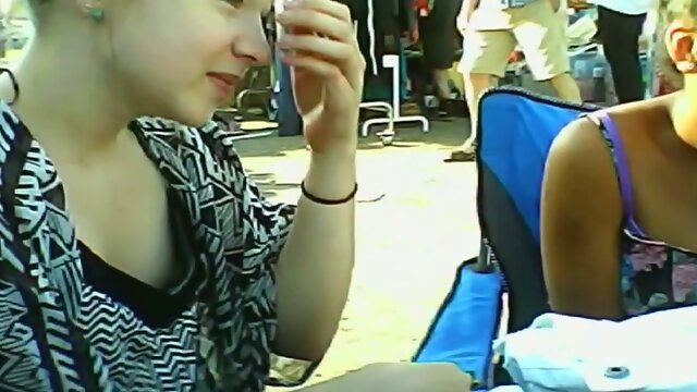 Amateur hidden camera catches a woman in a downblouse angle at the mall
