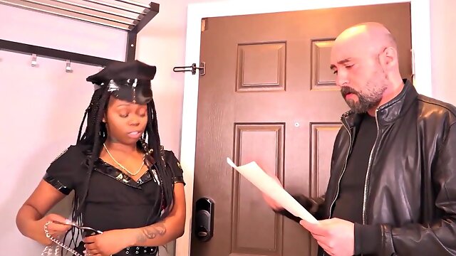 Uniformed Ebony Wife Caught in Interracial Pound Session
