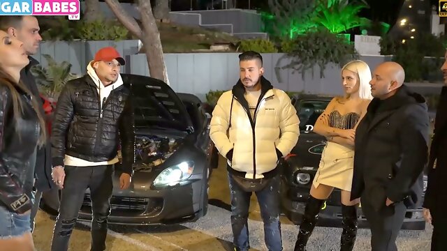 Blonde racers girlfriend betrays him with a brunette in a midnight car parable