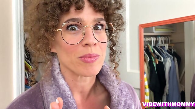 Curly-haired stepmom teases her stepson during a private family reunion parody