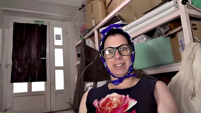 Busty Mature Woman with Natural Curves Wrapped in Scarf and Glasses Spotted Streetside for Intense Out