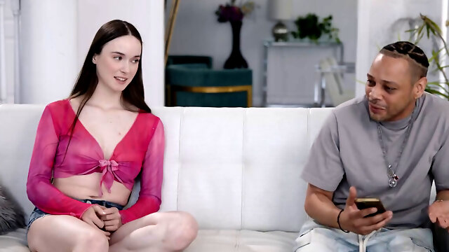 Hairy White Amazon Fucks Short Black Dude With a Big Cock