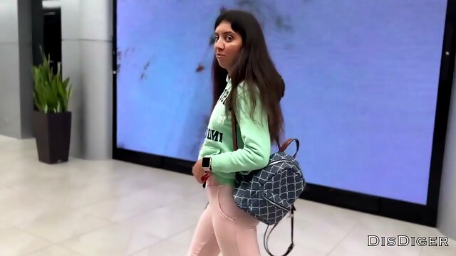 Brave brunette takes him deep in a mall bathroom stall