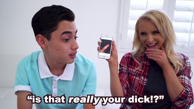 Alix Lynx opens door in plaid shirt then blows him on living room floor