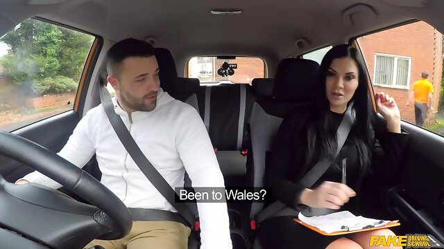 Jasmine Jae gets distracted by a car while getting her pussy licked in fake driving school - Max Deeds joins in!