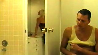 Old Blonde Tart Fucks in the Bathroom