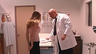 Doctor inserts speculum into charming c-cup golden-haireds lubed snatch