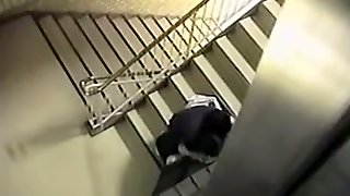 Hot mature japanese couple are fucking on the stairs