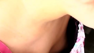 Cute asian babe with small tits on down blouse video