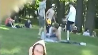Bare picnic pussy in the park voyeur candid film