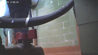 Amateur females in public toilet spread on the voyeur cam