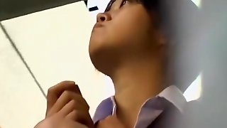 Innocent Japanese schoolgirl gets her nipples licked by masked dude