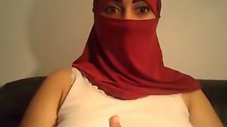 Hijab wearing girl flashes tits, ass and pussy