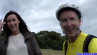 British mature in stockings picks up cyclist for fuck