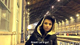 Amateur brunette Eurobabe pussy nailed in exchange for money