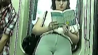 The big butt brunette hair hair playgirl in tight jeans in the metro