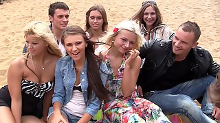 Autumn & Grace & Molly & Olie & Savannah in outdoor orgy movie with hot student chicks