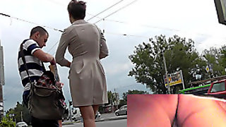 Wonderful upskirt XXX presents petite brunette MILF