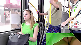 Blonde girl exposes her underwear for upskirt tube