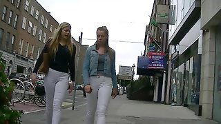 Candid girls in white jeans