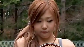 Nasty Asian babe plays tennis without any clothes on