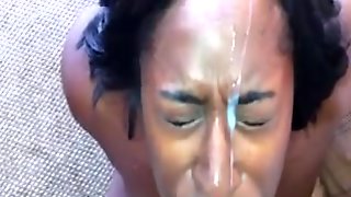 MILF engulfing on black rod for a load of cum on her face