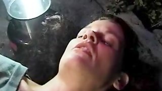 Bitch in hiking boots sucks and takes 2 knobs outdoors at night