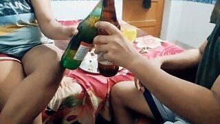 Water drinking homemade desi couple party- Indian rough anal, rimjob, deepthroat and ballbusting with music