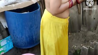 Indian Bhabhi Bathing Outside Hot