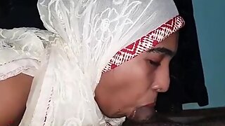 Indian Muslim girl with Hijab deepthroats big dick, best ever