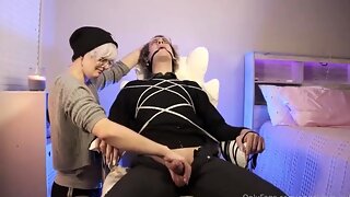 Femdom Handjob In Bondage