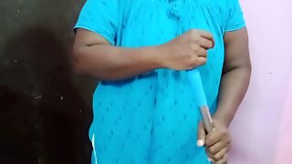Busty Indian housemaid aunty with massive tits presses and fucks her employers son