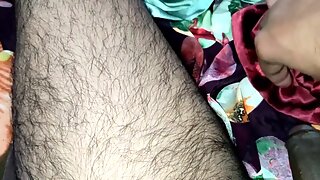 Seductive handjob in satin lingerie - Desi wife in satin outfit milking and caressing