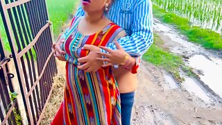 Outdoor village sex session with a desi couple having fun with piss play