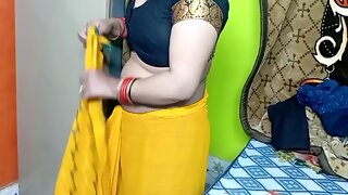 Indian Beautiful Bhabhi In Yellow Color Sari