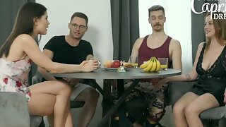 Young First Time Swingers, Couple Swapping, Oiled Group Sex, Swinger Lesbian