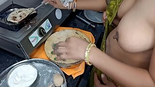 Indian Desi Aunty Making Food In Kitchen Our Husband Went To Come Sex And Cow Girl Style Sex With Hot Boobs