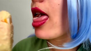 Slurping and inhaling ice cream with my mouth and lips