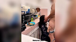 Almost Caught, Cheating Maid While Cooking In The Kitchen